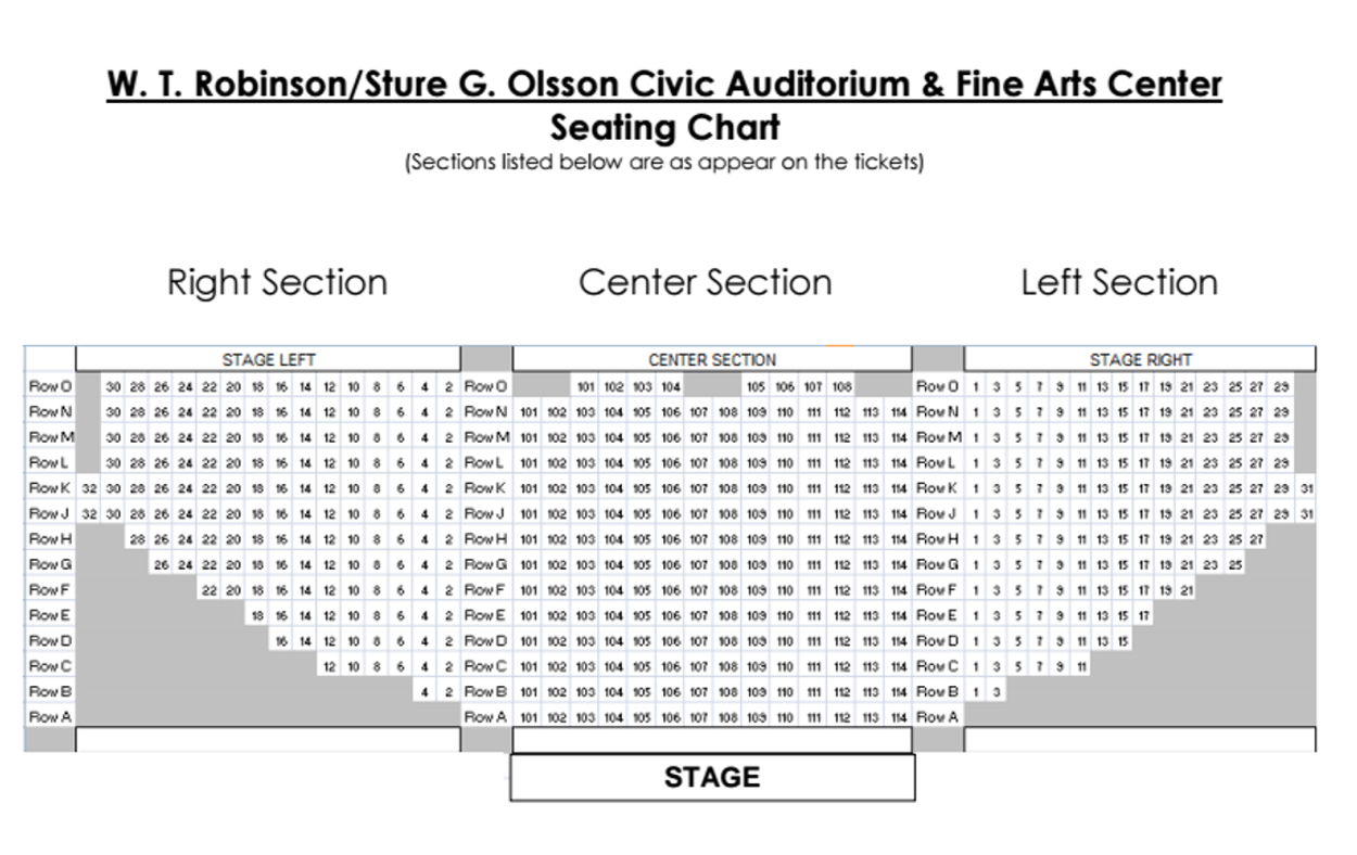 Arts Alive seating chart for events.
