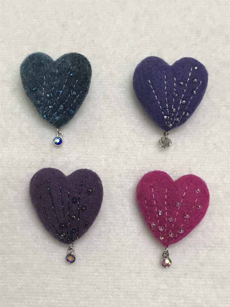 Felted Heart Pin/Ornaments with Goodie Bullock